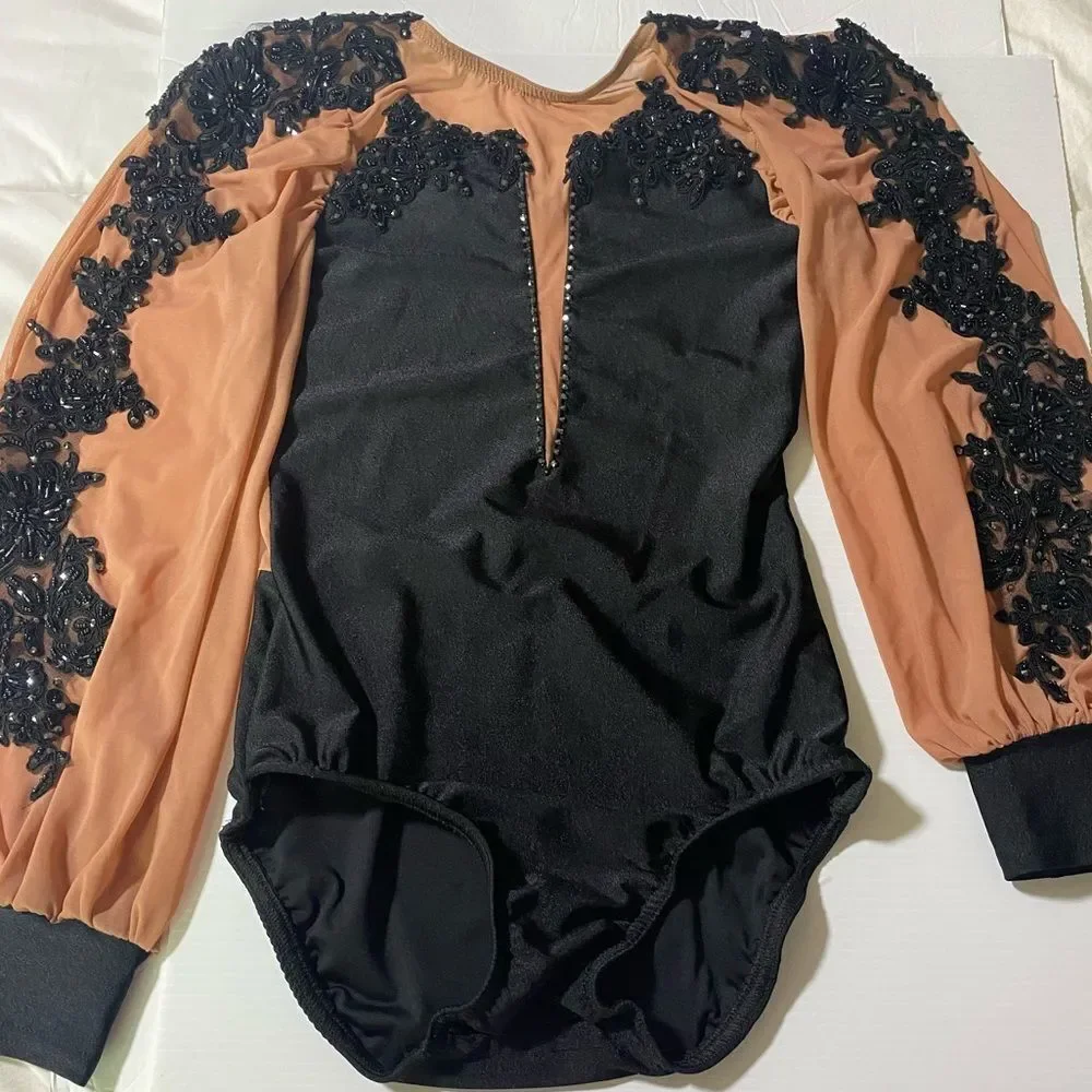 Reverence Solo Dance Costume Illusion Black Rhinestone contemporary lyrical XSA